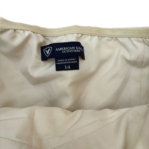 American Eagle Jacquard Strapless Mini Dress Ivory Soft Gold Metallic Womens 14 - Picture 7 of 10